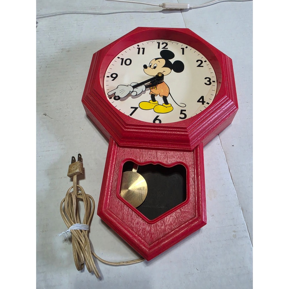 Vtg Mickey Mouse Welby Elgin Pendulum Wall Clock Electric Disneyana non-working